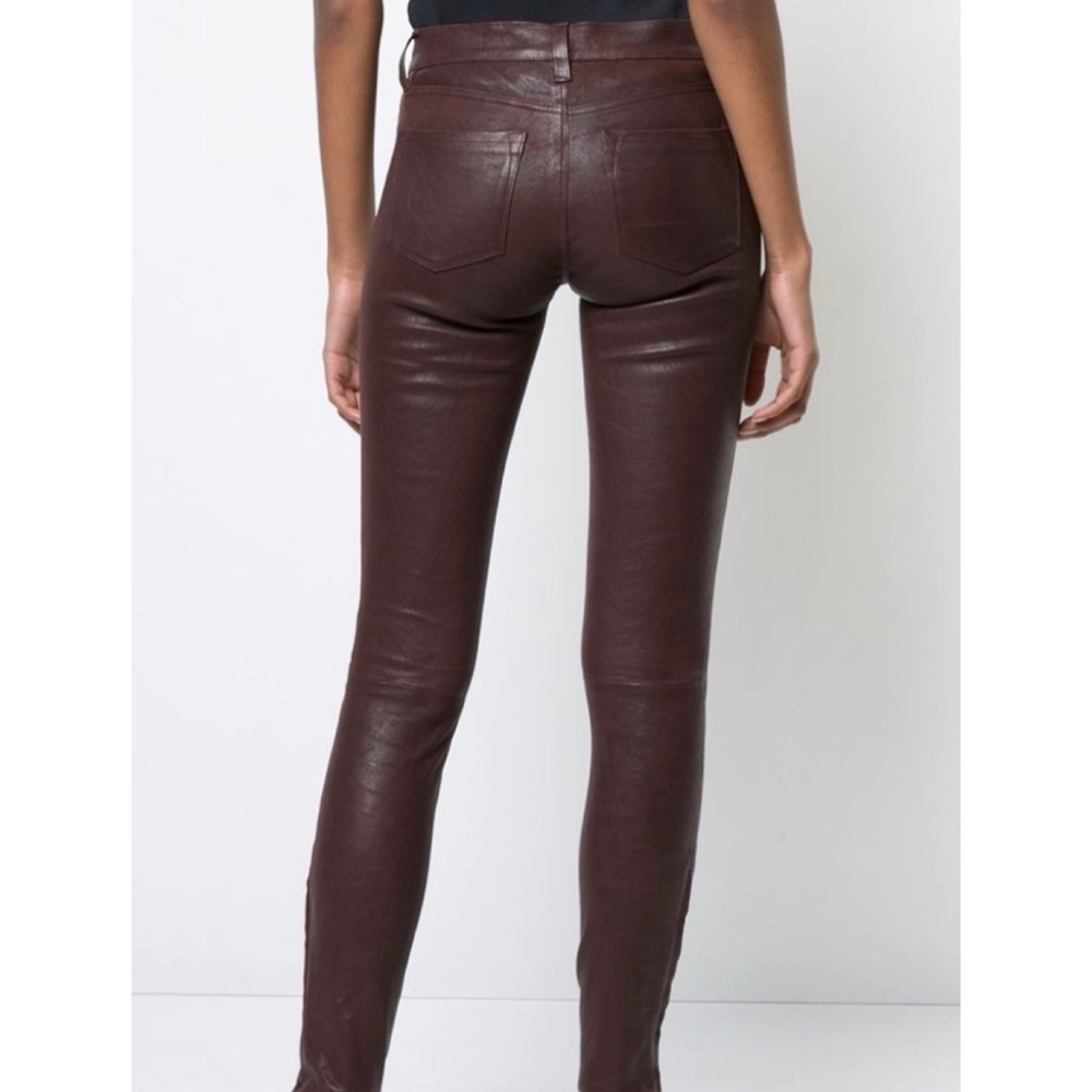 J BRAND • Burgundy Stretch Lamb Leather Skinny Ankle Zip Pants, 27 - Picture 2 of 16